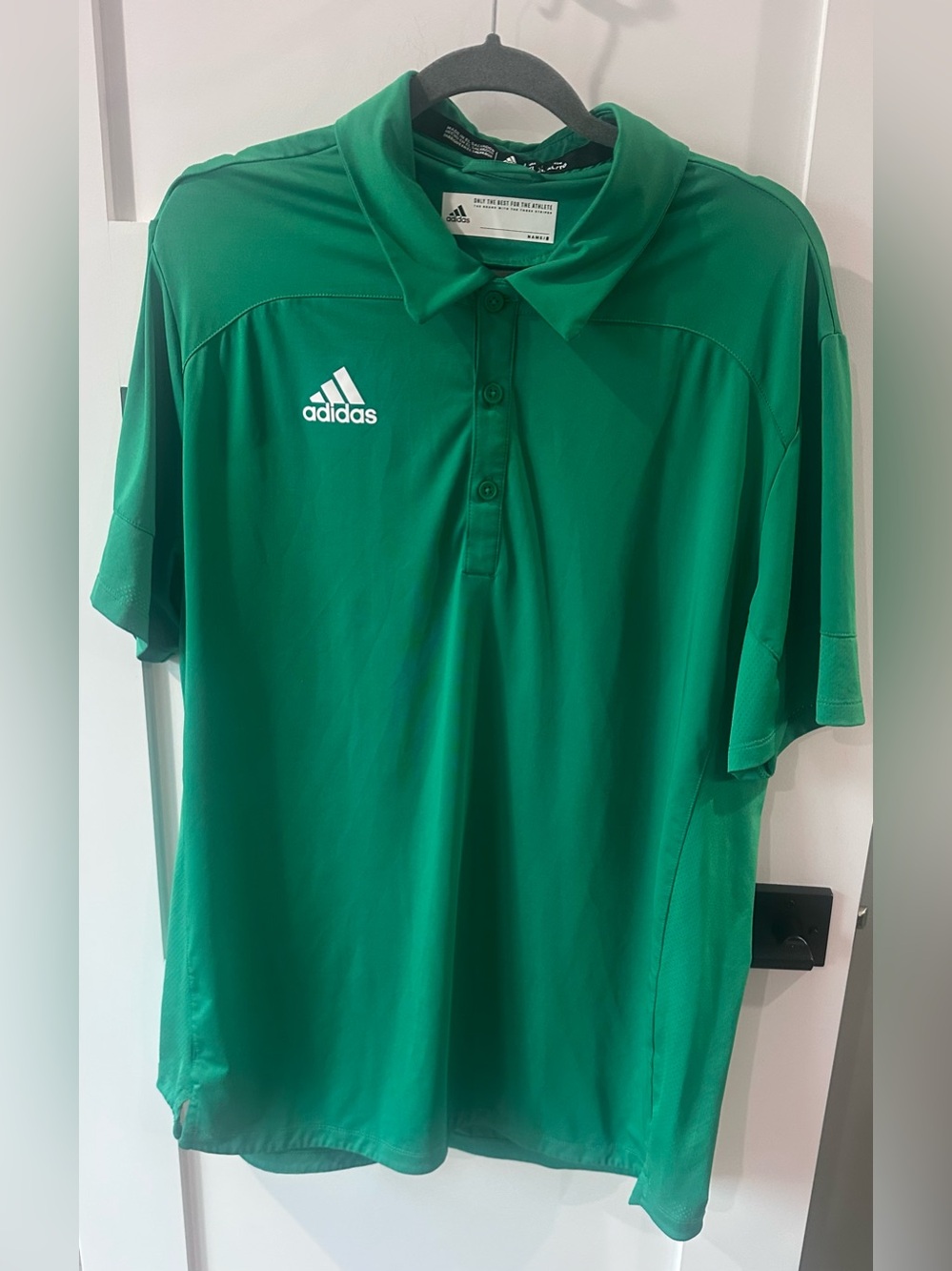 adidas Polo Shirt Mens XL Short Sleeve Collared Solid Green Logo Button